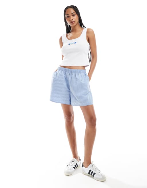 ASOS DESIGN mini ribbed tank top with beaded fish in white