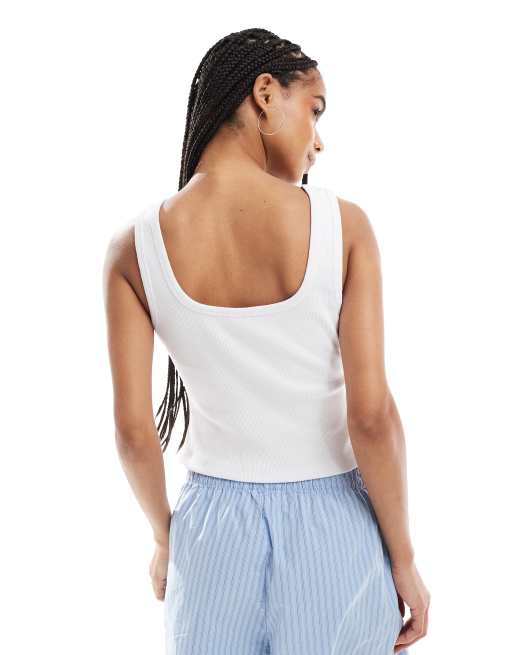 ASOS DESIGN mini ribbed tank top with beaded fish in white