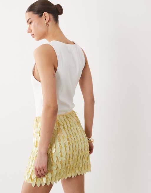 ASOS DESIGN - Mini rok met bladversiering in geel, deel van co-ord set, 4 van 5
