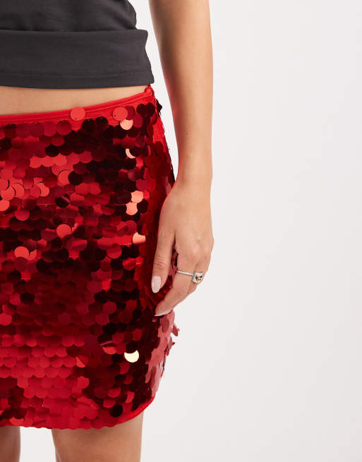 ASOS DESIGN - Mini-rok met grote lovertjes in rood, 3 van 5