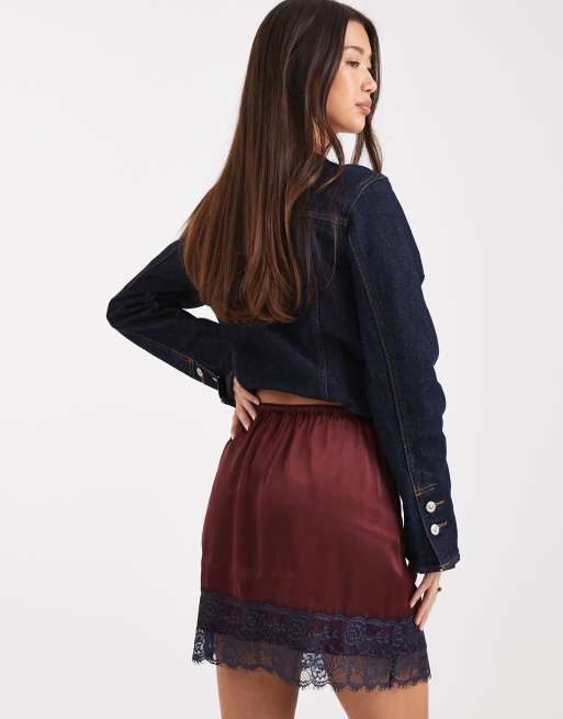 ASOS DESIGN - Mini-rok met kanten zoom in bordeauxrood en blauw, 2 van 5