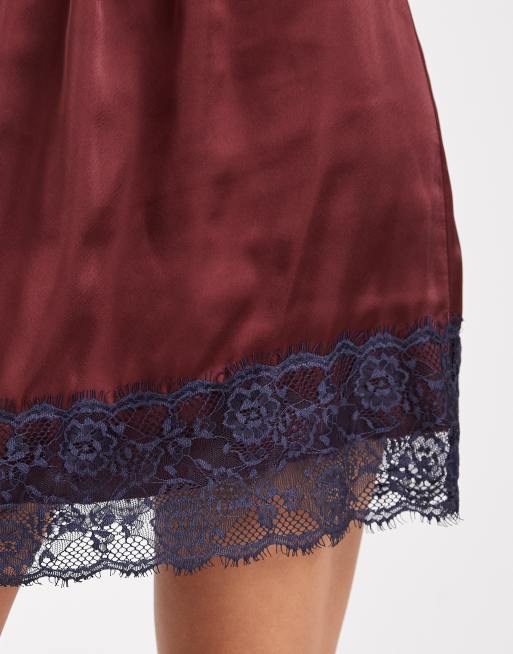 ASOS DESIGN - Mini-rok met kanten zoom in bordeauxrood en blauw, 3 van 5