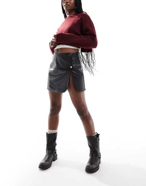 ASOS DESIGN - Mini rok met leerlook en drukknopen in zwart - view 1
