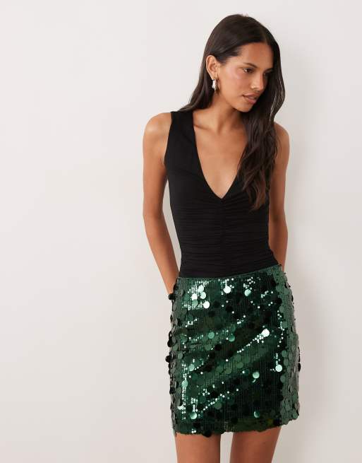 ASOS DESIGN - Mini rok met mix van lovertjes in groen, 2 van 5
