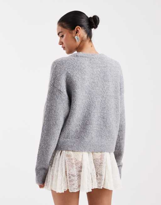 ASOS DESIGN - Mini rok van doorschijnend kant met godet-plooien in crème, 3 van 5