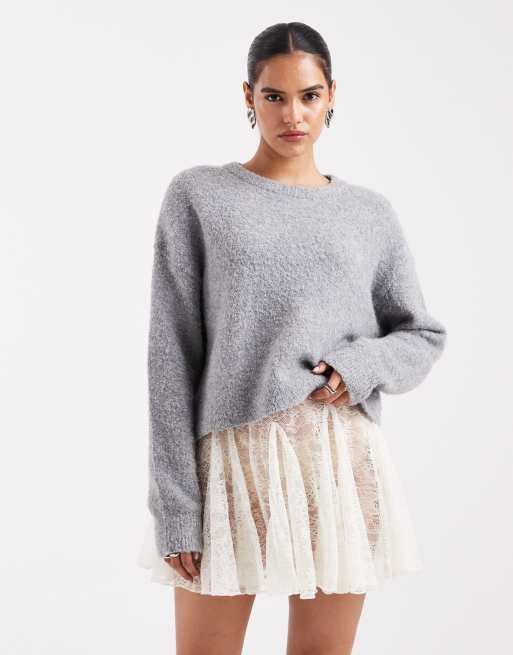 ASOS DESIGN - Mini rok van doorschijnend kant met godet-plooien in crème, 4 van 5