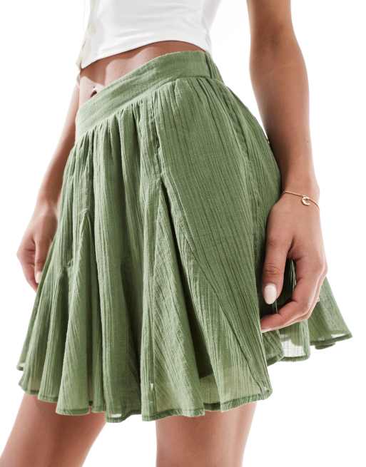 ASOS DESIGN - Mini rok van katoen met godetplooien in kaki, 2 van 5