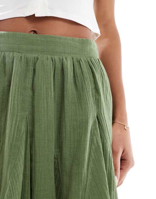 ASOS DESIGN - Mini rok van katoen met godetplooien in kaki, 4 van 5