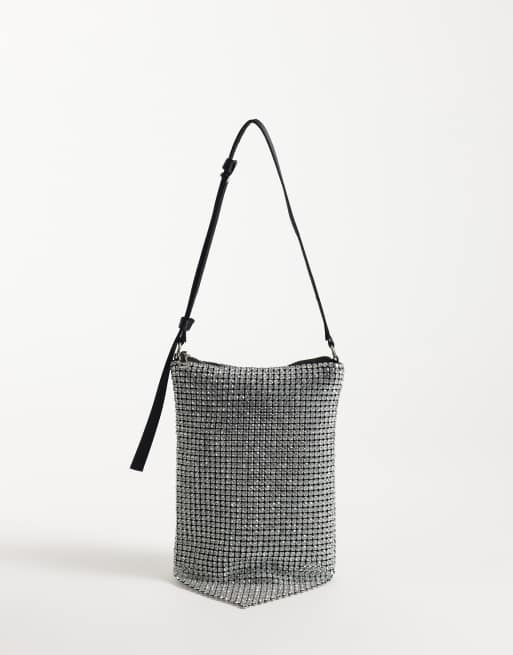 ASOS DESIGN mini sac porté épaule drapé orné de strass argenté, 4 de 4