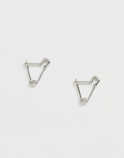 ASOS DESIGN mini safety pin earrings in silver tone