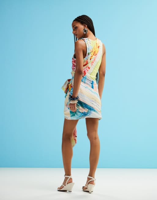 ASOS DESIGN mini scarf print tie detail dress