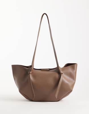 Asos Design Mini Scoop Pinched Tote In Brown