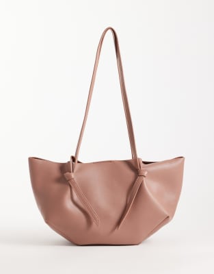Asos Design Mini Scoop Pinched Tote In Brown