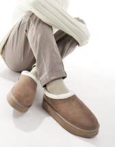 ASOS DESIGN premium sheepskin slippers in tan with cream lining | ASOS