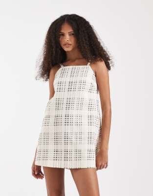 Asos Design Mini Shift Dress Deep V Back In Brown