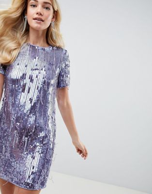 asos design all over embellished fringe mini dress