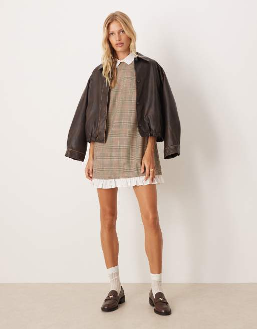 ASOS DESIGN mini shift dress in multi check with contrast shirt collar and hem