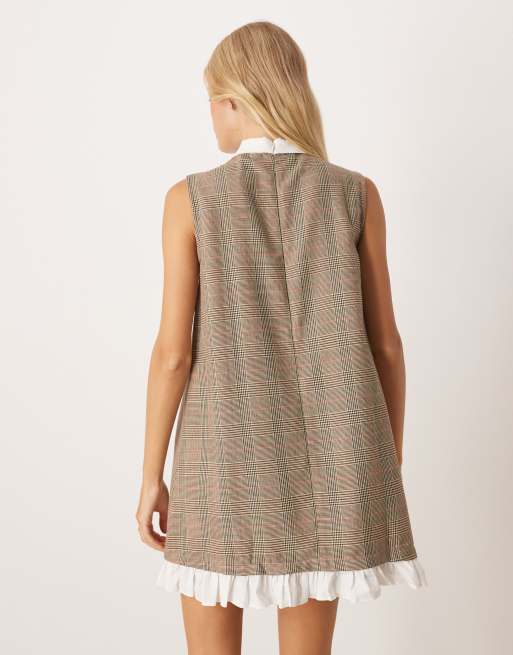 ASOS DESIGN mini shift dress in multi check with contrast shirt collar and hem