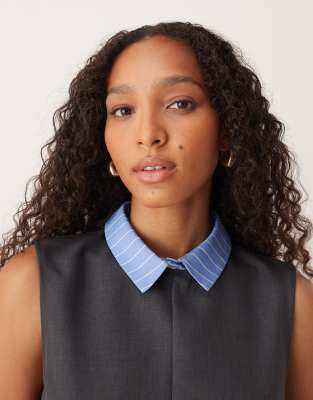 Asos Design Mini Shift Dress With Contrast Shirt Collar And Hem In Gray