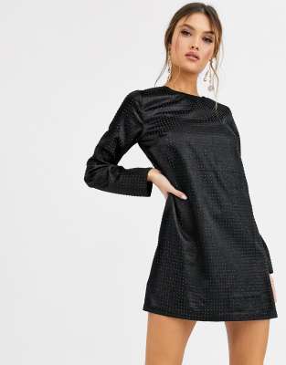 ASOS DESIGN mini shift dress with stud embellishment-Black