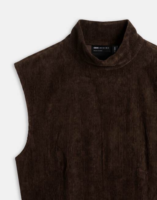 ASOS DESIGN Mini Shift-Kleid mit Saum in Cordoptik in Schokobraun, 7 von 7