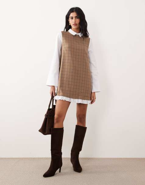 ASOS DESIGN mini shirt dress in plaid print with contrast frill hem - view 1