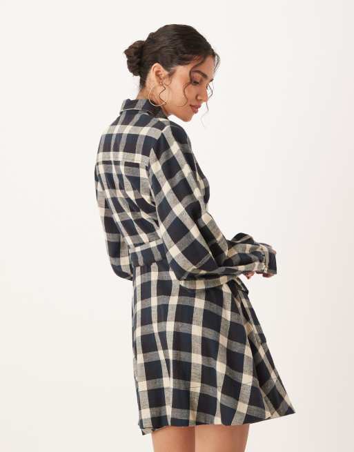 新品タグ付き　Checked Shirt Mini Dress　S ASOS DESIGN mini shirt dress with belt in black and tan plaid | ASOS