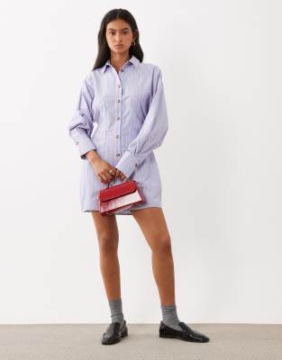 Asos Design Mini Shirt Dress With Cinched Waist In Purple