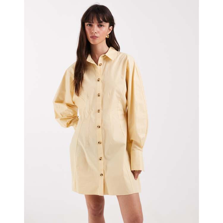 ASOS DESIGN mini shirt dress with cinched waist in buttermilk | ASOS