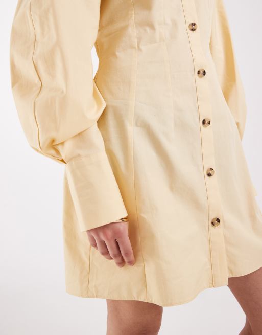 ASOS DESIGN mini shirt dress with cinched waist in buttermilk, 3 of 4