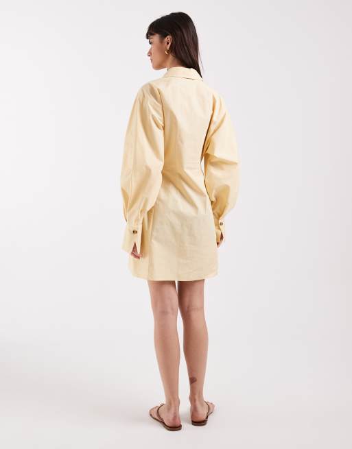 ASOS DESIGN mini shirt dress with cinched waist in buttermilk, 4 of 4