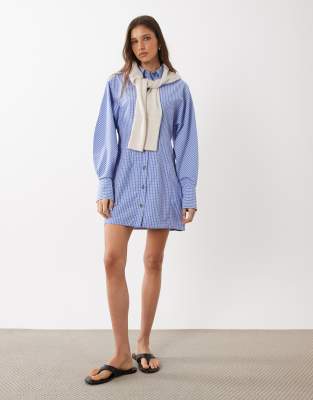 Asos Design Mini Shirt Dress With Cinched Waist In Blue