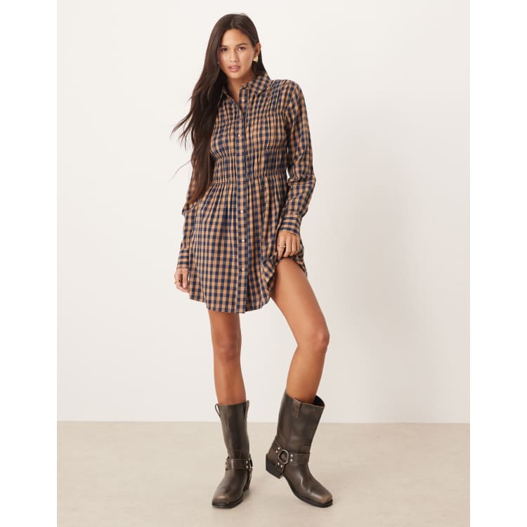 ASOS DESIGN mini shirt dress with cinched waist in tan