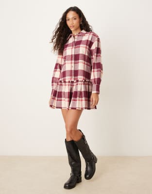 ASOS DESIGN mini shirt dress with dropped waist in cherry plaid | ASOS