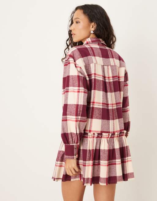 ASOS DESIGN mini shirt dress with dropped waist in cherry plaid, 4 of 4
