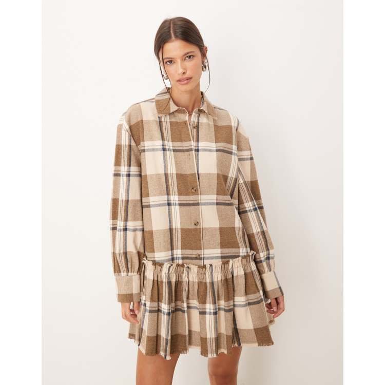 ASOS DESIGN mini shirt dress with dropped waist in tonal tan