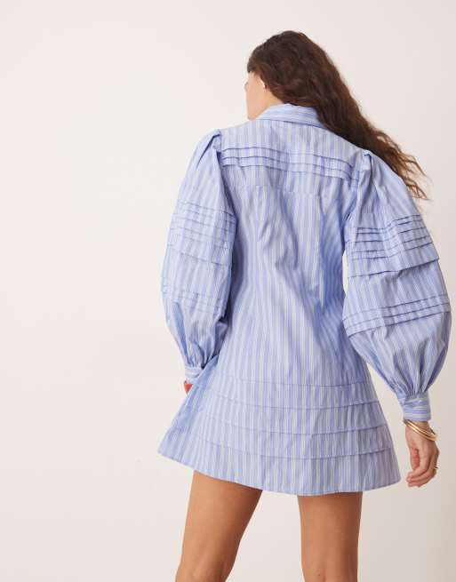 ASOS DESIGN mini shirt dress with pintucks in blue stripe