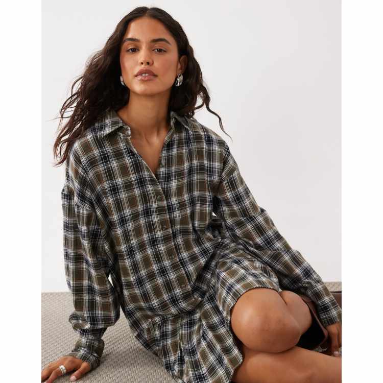 checked dress designs ASOS DESIGN mini shirt with ruffle hem in multi check New Size:Xsmall EVENTS-BIRTHDAY Womens Velvet Mini Dress 90% polyester/10% spandex