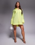 [ASOS DESIGN] ASOS DESIGN mini shirt dress with wide cuffs and oversized pockets in bright yellow-Green 10 Lemon
