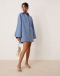 [ASOS DESIGN] ASOS DESIGN mini shirt dress with wide cuffs and oversized pockets in dusty blue 6 Dusty Blue