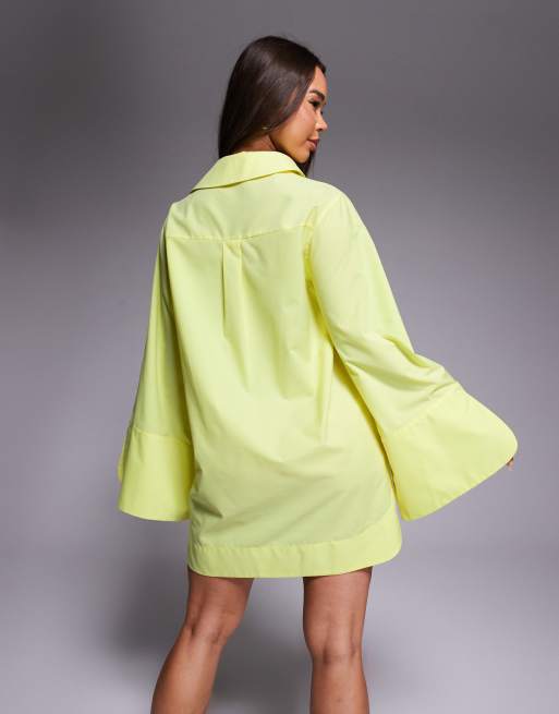 ASOS DESIGN mini shirt dress with wide cuffs and oversized pockets in lemon