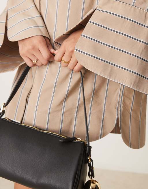 ASOS DESIGN mini shirt dress with wide cuffs and oversized pockets in tan stripe, 3 of 4