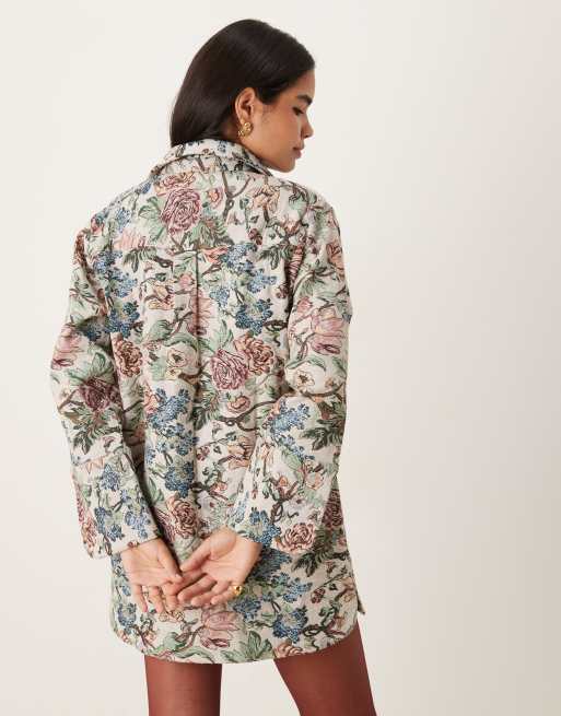 ASOS DESIGN mini shirt dress with wide cuffs and oversized pockets in tapestry print