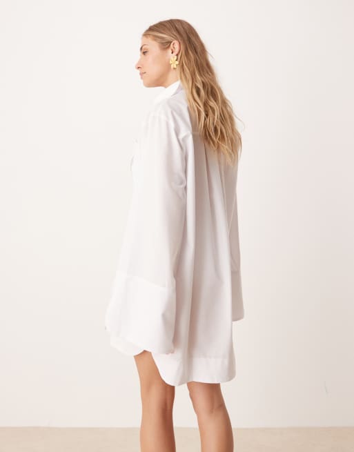 ASOS DESIGN mini shirt dress with wide cuffs and oversized pockets in white