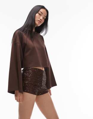 ASOS DESIGN - Mini-short à sequins - Chocolat-Brown