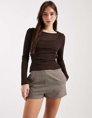 Mini-short ajusté à carreaux - Marron-Brown 42