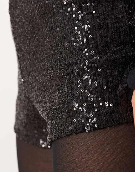 ASOS DESIGN - Mini short bedekt met lovertjes in zwart, 4 van 5
