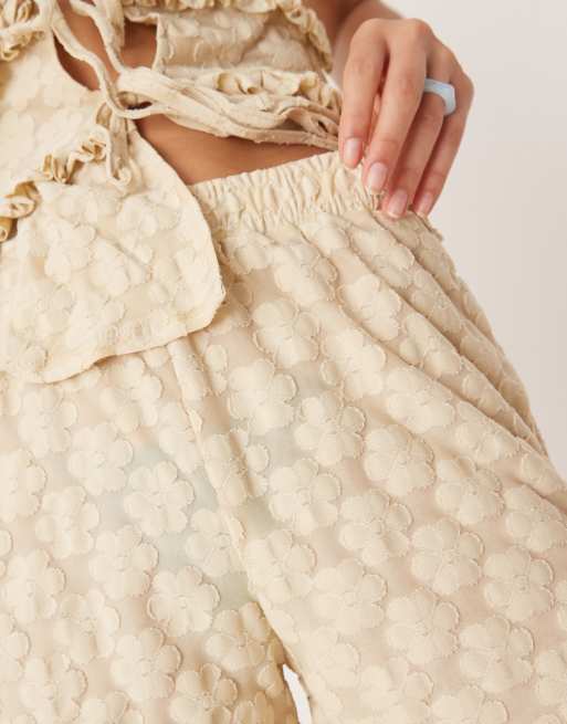 ASOS DESIGN mini short co-ord in cream floral lace, 2 of 5