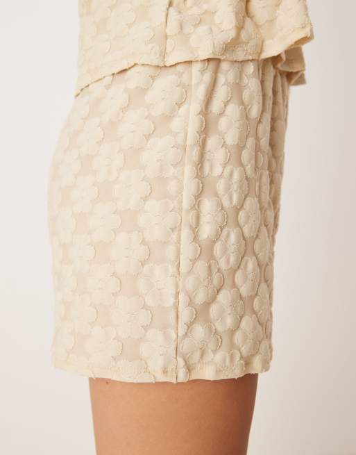 ASOS DESIGN mini short co-ord in cream floral lace, 4 of 5