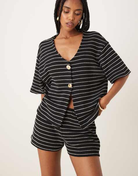 ASOS DESIGN mini short co-ord in knit white stripe - view 1